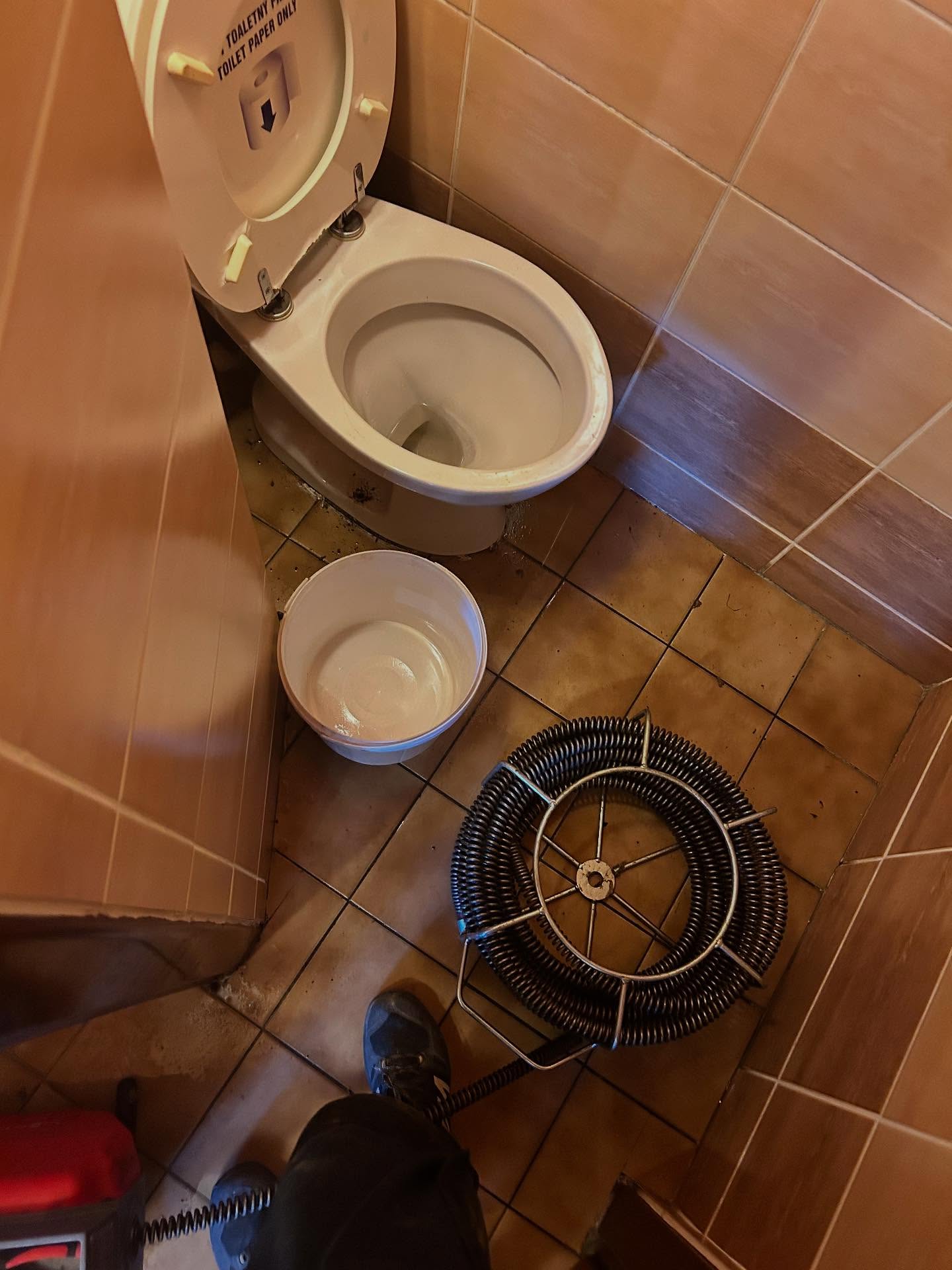 Krtkovanie upchatého WC oceľovou špirálou